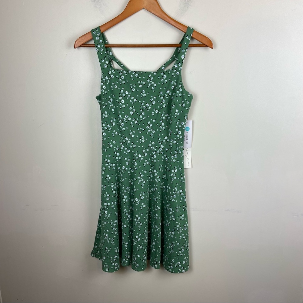 Nine Britton Green Strappy Square Neck Ditsy Floral Mini Stretch‎ Dress XSP NWT